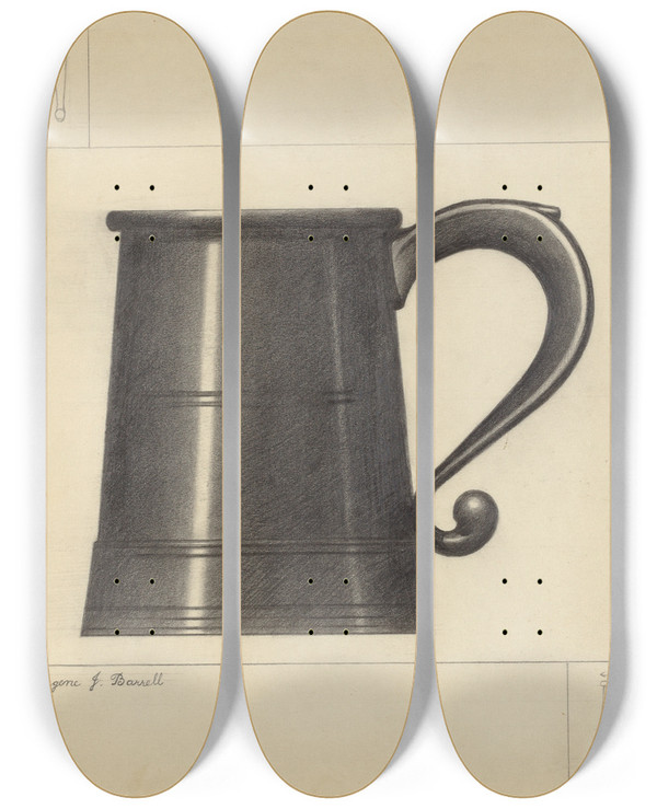 Triptych art skateboard deck of Eugene Barrell Pewter Mug_2 by Eugene Barrell