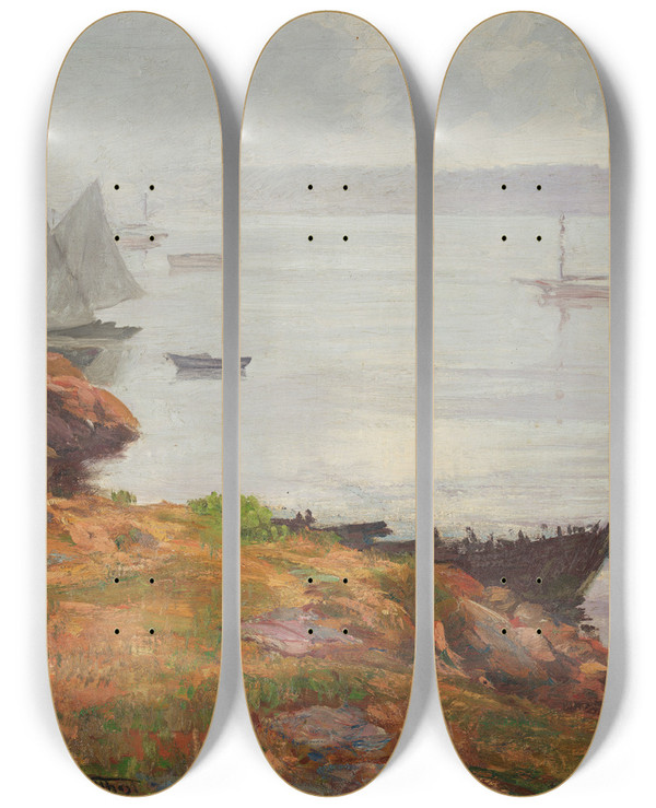 Triptych art skateboard deck of Edward Henry Potthast Landscape by Edward Henry Potthast (1857-1927)