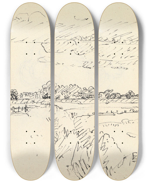 Triptych art skateboard deck of Harold Gilman Romney Marsh_1 by Harold Gilman (1876-1919)