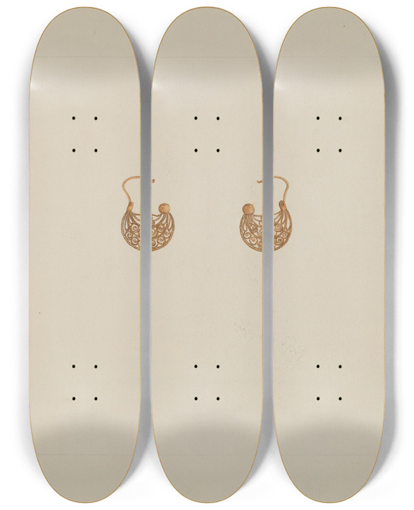 Triptych art skateboard deck of Vera Van Voris Earrings by Vera Van Voris