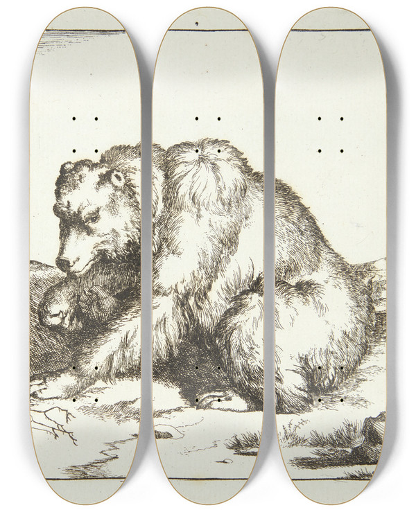 Triptych art skateboard deck of Marcus De Bye Siddende Bjrn Vendt Mod Venstre_2 by Marcus de Bye (1638-1688)
