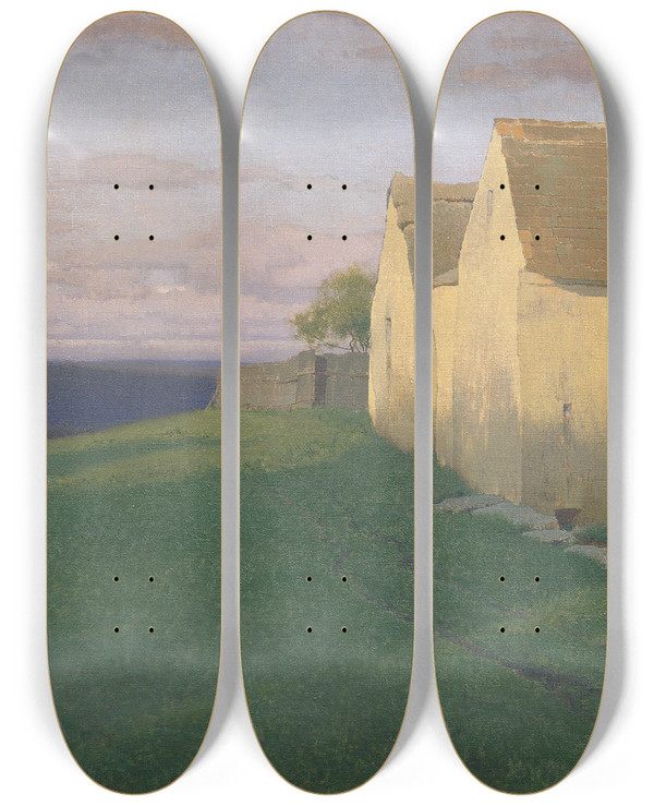 Triptych art skateboard deck of Ferdinand Brunner Der Sommermorgen by Ferdinand Brunner (1870-1945)