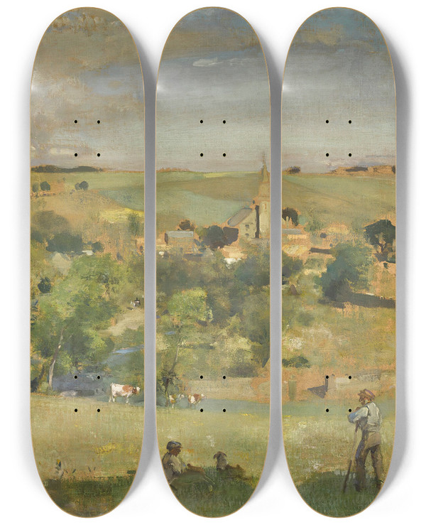 Triptych art skateboard deck of Edward Arthur Walton The Uplands Of Ceres by Edward Arthur Walton (1860-1922)