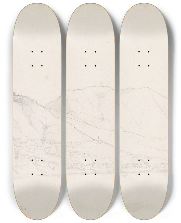 Triptych art skateboard deck of Adolph Tidemand Salernogolfen by Adolph Tidemand (1814-1876)