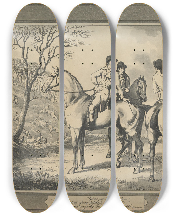 Triptych art skateboard deck of Samuel Howitt Give Ye Britons Then by Samuel Howitt (1756-1822)