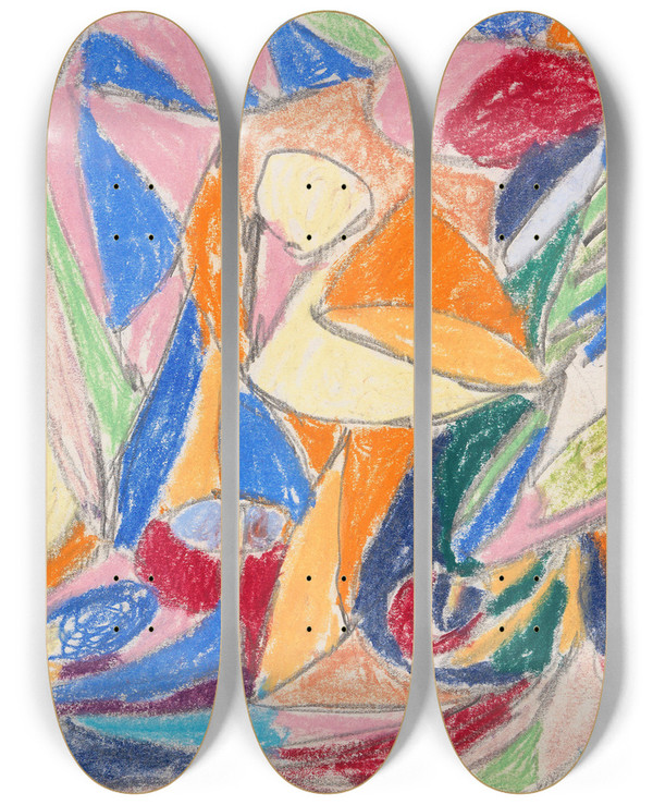 Triptych art skateboard deck of Adolf Hlzel Ohne Titel_4 by Adolf Holzel (1853-1934)