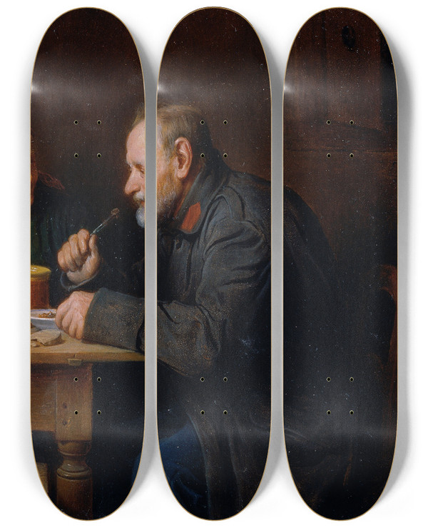 Triptych art skateboard deck of Friedrich Friedlnder Das Mittagsmahl by Friedrich Friedlander (1825-1901)