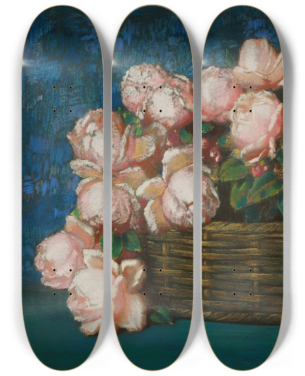 Triptych art skateboard deck of Alfredo Ramos Martnez Cesta De Flores by Alfredo Ramos Martinez (1871-1946)