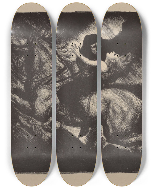 Triptych art skateboard deck of Albert Sterner Erl King by Albert Sterner (1863-1946)