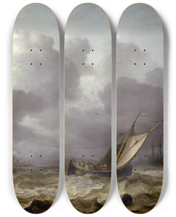 Triptych art skateboard deck of Allaert Van Everdingen Lorage by Allaert Van Everdingen (1621-1675)