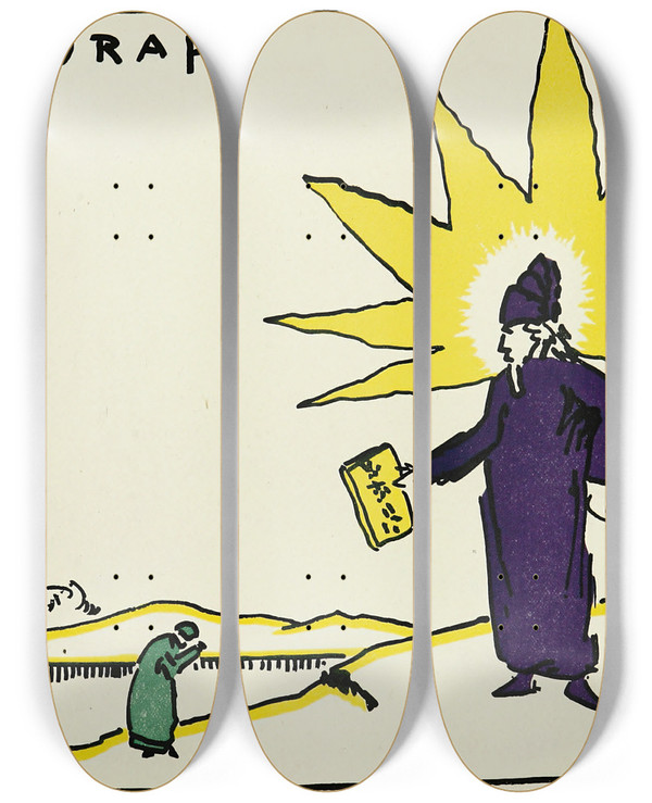 Triptych art skateboard deck of Hendrik Willem Van Loon Hammurapi by Hendrik Willem Van Loon (1882-1944)