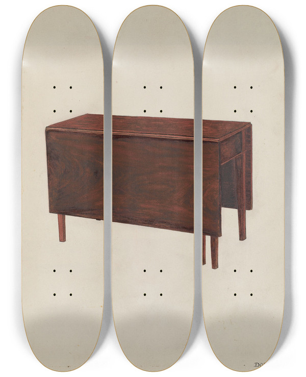 Triptych art skateboard deck of Dorothea A Farrington Drop Leaf Table_1 by Dorothea A Farrington