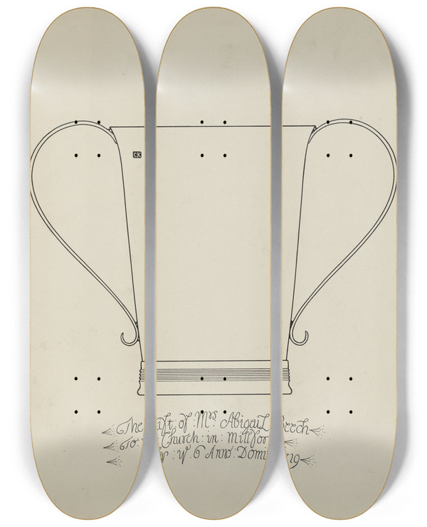 Triptych art skateboard deck of Lawrence Flynn Two Handled Beaker by Lawrence Flynn (1900-1973)