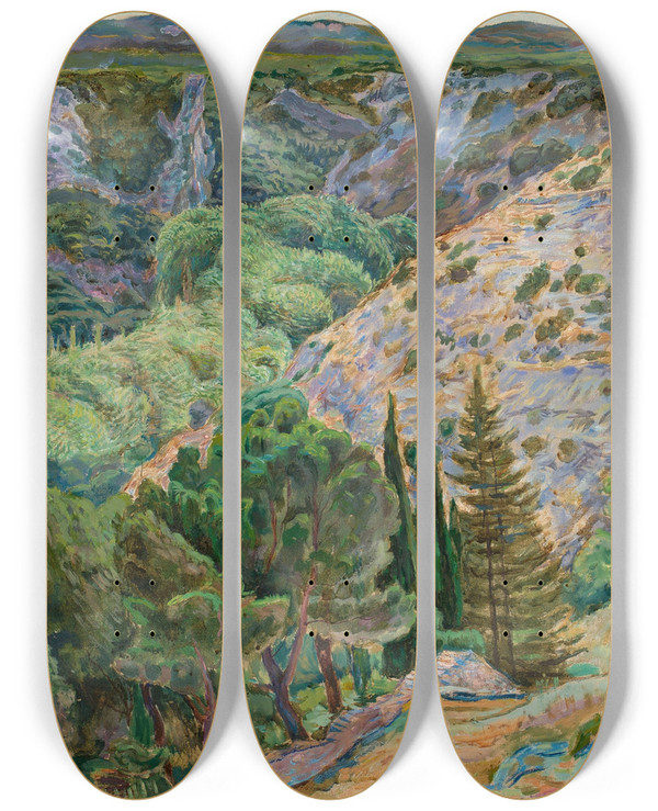 Triptych art skateboard deck of Zygmunt Waliszewski Landscape From Angles by Zygmunt Waliszewski (1897-1936)
