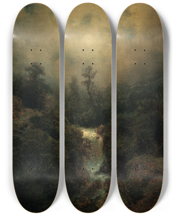 Triptych art skateboard deck of August Piepenhagen Romantische Mondlandschaft Mit Wanderer by August Piepenhagen (1791-1868)