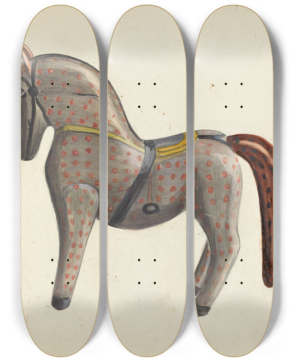 Triptych art skateboard deck of Mina Lowry Toy Horse_3 by Mina Lowry (1894-1942)