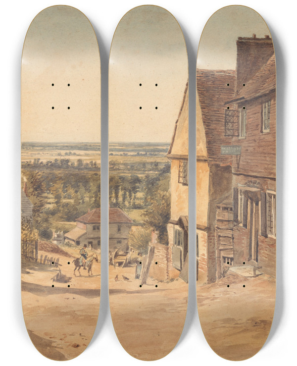 Triptych art skateboard deck of William Henry Hunt Dagnall Lane St Albans by William Henry Hunt (1790-1864)