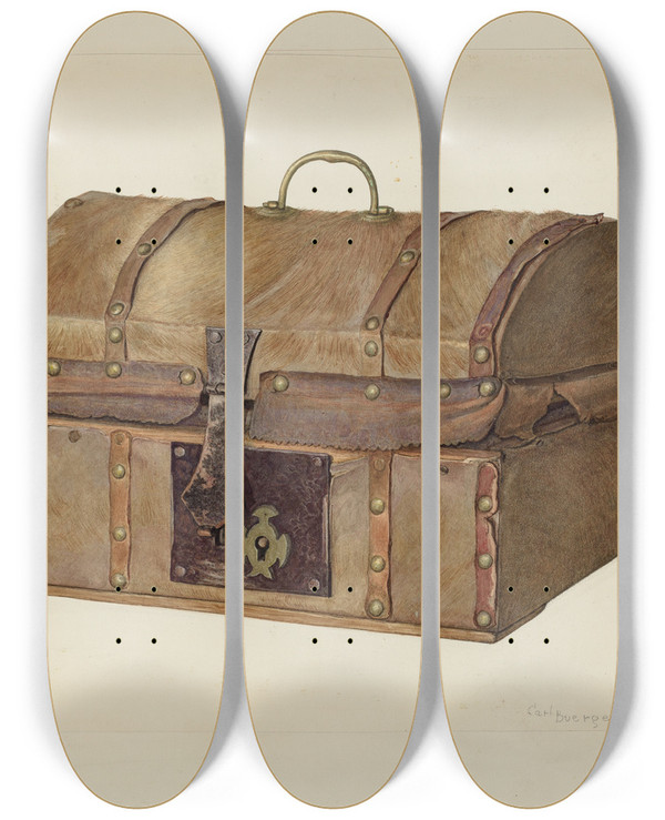 Triptych art skateboard deck of Carl Buergerniss Miniature Chest by Carl Buergerniss (20-)