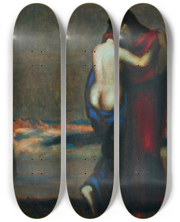 Triptych art skateboard deck of Adolf Freymoock Abschied Der Prosperina by Adolf Frey Moock (1882-1954)