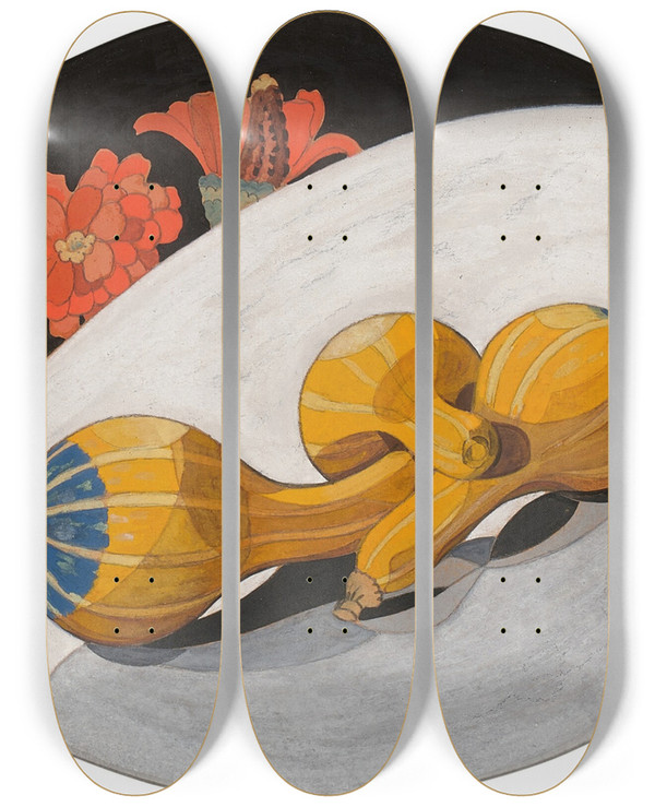 Triptych art skateboard deck of Charles Demuth Squash And Zinnias by Charles Demuth (1883-1935)