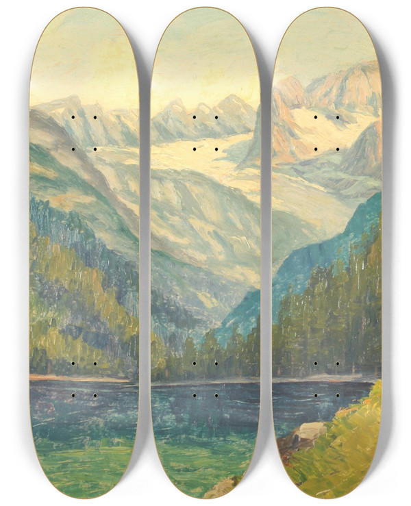 Triptych art skateboard deck of Alois Hernick Bergsee by Alois Hernick (1870-1939)