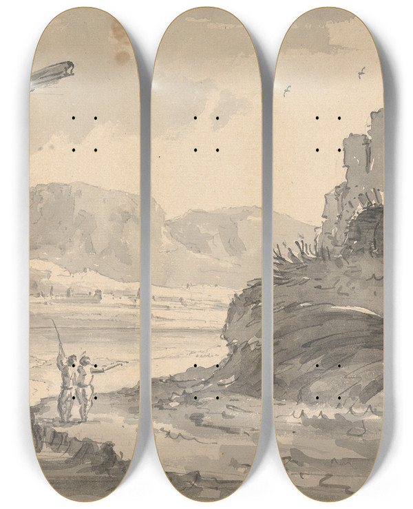 Triptych art skateboard deck of William Gilpin Landscape With Large Cruciform by William Gilpin (1724-1804)