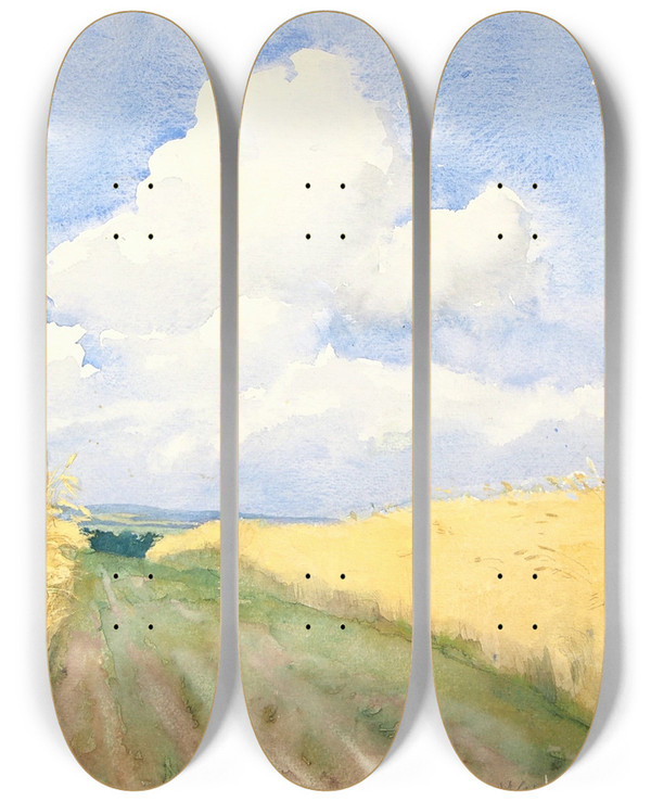Triptych art skateboard deck of Lilly Walther Viljapld Worpswedes by Lilly Walther (1866-1946)
