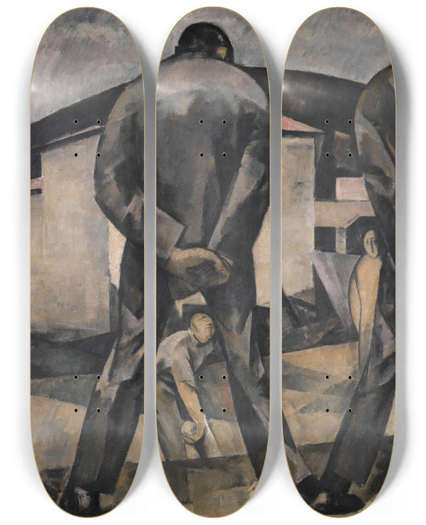 Triptych art skateboard deck of Ramah Bowlers by Ramah (1887-1947)
