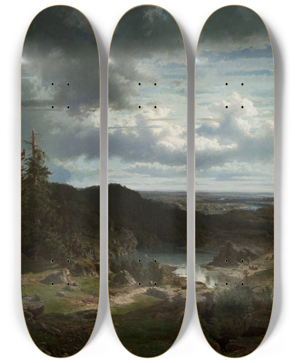 Triptych art skateboard deck of Morten Mller Landscape by Morten Mller (1828-1911)