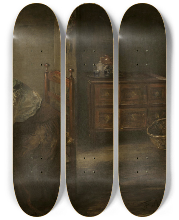 Triptych art skateboard deck of Fritz Von Uhde Abandoned by Fritz Von Uhde (1848-1911)