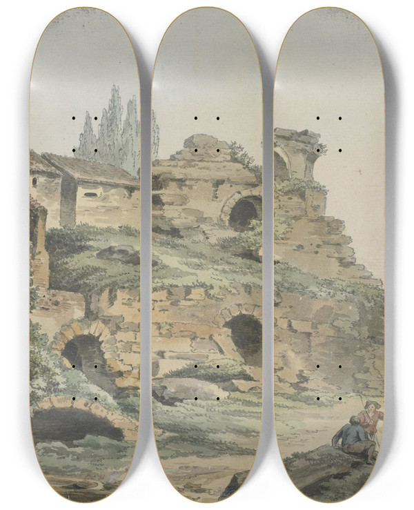 Triptych art skateboard deck of Johann Hackert Amphitheatre by Johann Hackert