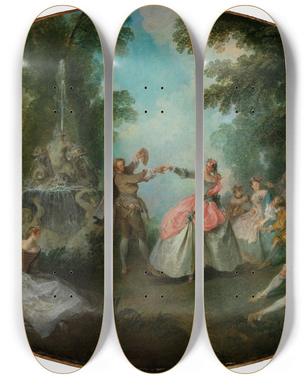 Triptych art skateboard deck of Nicolas Lancret The Minuet by Nicolas Lancret (1690-1743)