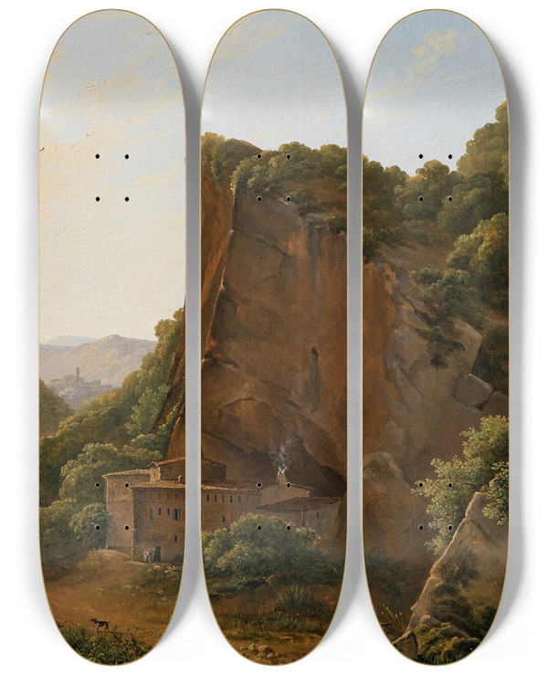 Triptych art skateboard deck of Polydore De Bec A Landscape by Polydore De Bec
