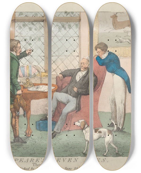 Triptych art skateboard deck of Henry Thomas Alken The Justice by Henry Thomas Alken (1785-1851)