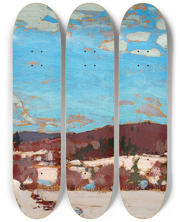 Triptych art skateboard deck of Tom Thomson Early Spring by Tom Thomson (1877-1917)