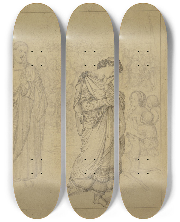 Triptych art skateboard deck of Ferdinand Fellner Christus Und Der Reiche Jngling by Ferdinand Fellner (1799-1859)
