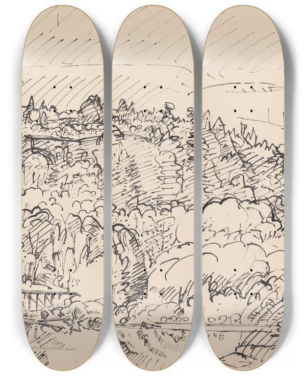 Triptych art skateboard deck of Harold Gilman Norwegian Landscape by Harold Gilman (1876-1919)