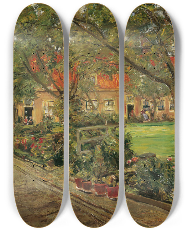 Triptych art skateboard deck of Max Liebermann Spitalgarten In Edam by Max Liebermann (1847-1935)