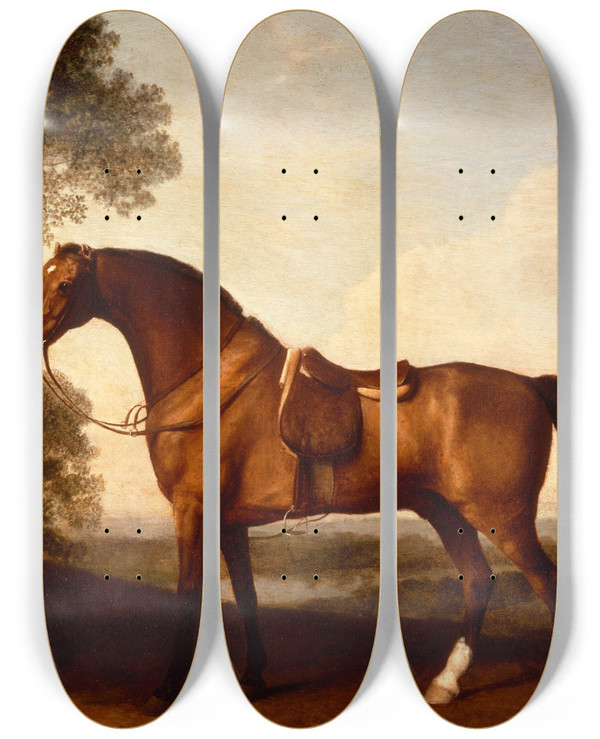 Triptych art skateboard deck of George Stubbs A Saddled Bay Hunter_2 by George Stubbs (1724-1806)