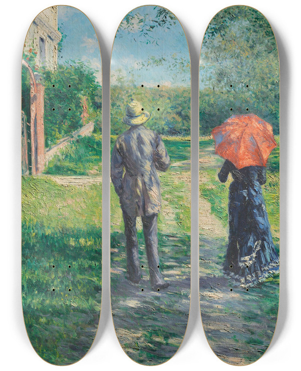 Triptych art skateboard deck of Gustave Caillebotte Chemin Montant by Gustave Caillebotte (1848-1894)