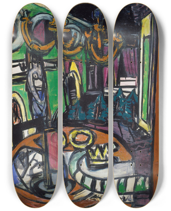 Triptych art skateboard deck of Max Beckmann Backstage by Max Beckmann (1884-1950)