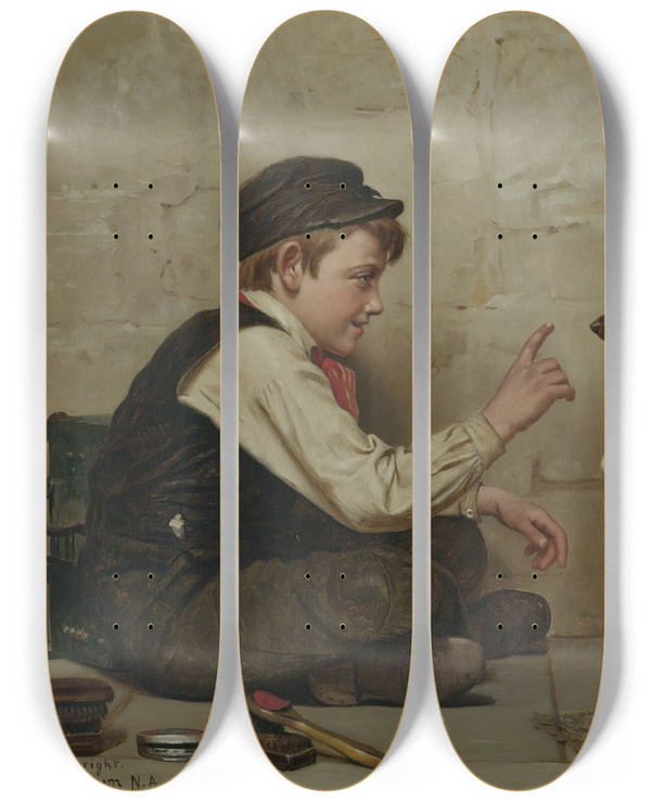 Triptych art skateboard deck of John George Brown Keep Still by John George Brown (1831-1913)