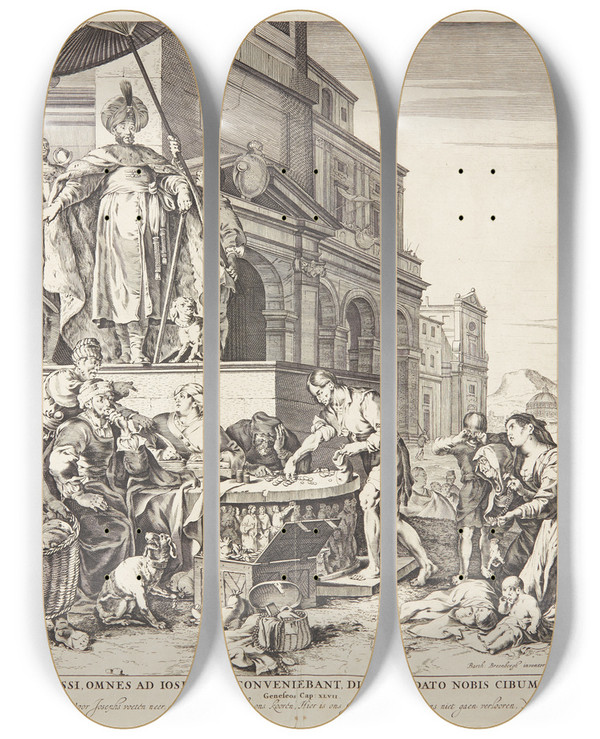 Triptych art skateboard deck of Bartholomeus Breenbergh Josef Uddeler Kornet I Egypten by Bartholomeus Breenbergh (1598-1657)