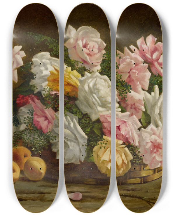 Triptych art skateboard deck of Carlos Rivero Sanabria Rosas Y Duraznos by Carlos Rivero Sanabria