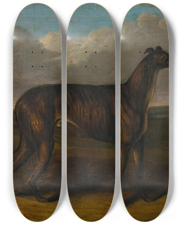 Triptych art skateboard deck of J Thompson The Sultan A Greyhound by J Thompson