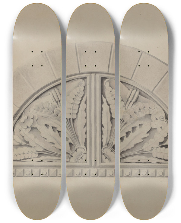 Triptych art skateboard deck of William Kerby Architectural Ornament by William Kerby