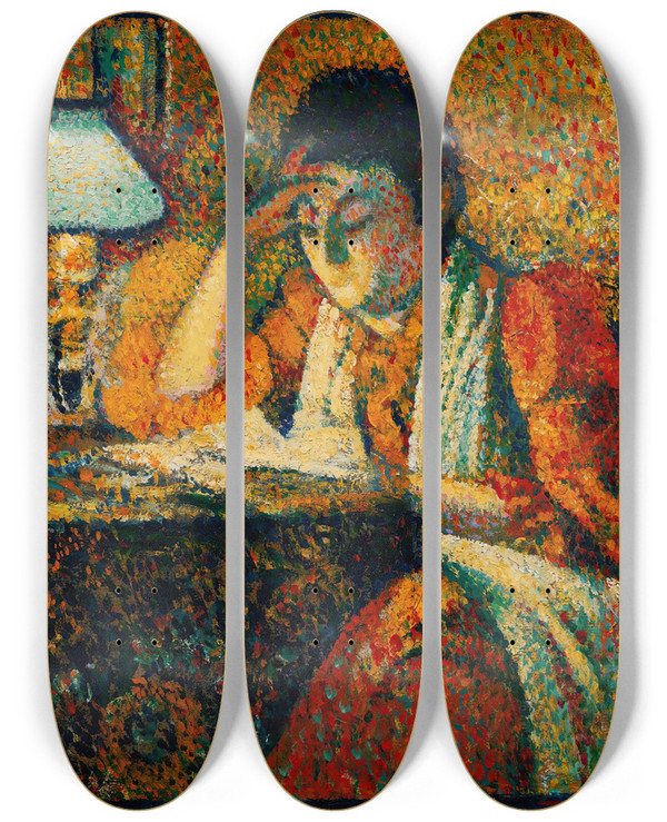 Triptych art skateboard deck of Georges Lemmen La Liseuse by Georges Lemmen (1865-1916)
