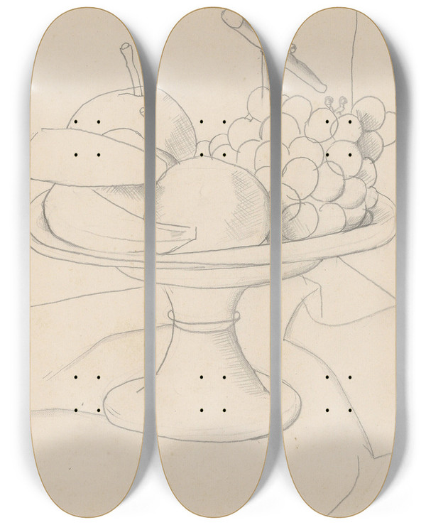 Triptych art skateboard deck of Christopher Wood A Platter Of Fruit by Christopher Wood (1901-1930)