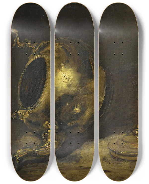 Triptych art skateboard deck of Adolph Von Menzel Upturned Teapot by Adolph Von Menzel (1815-1905)