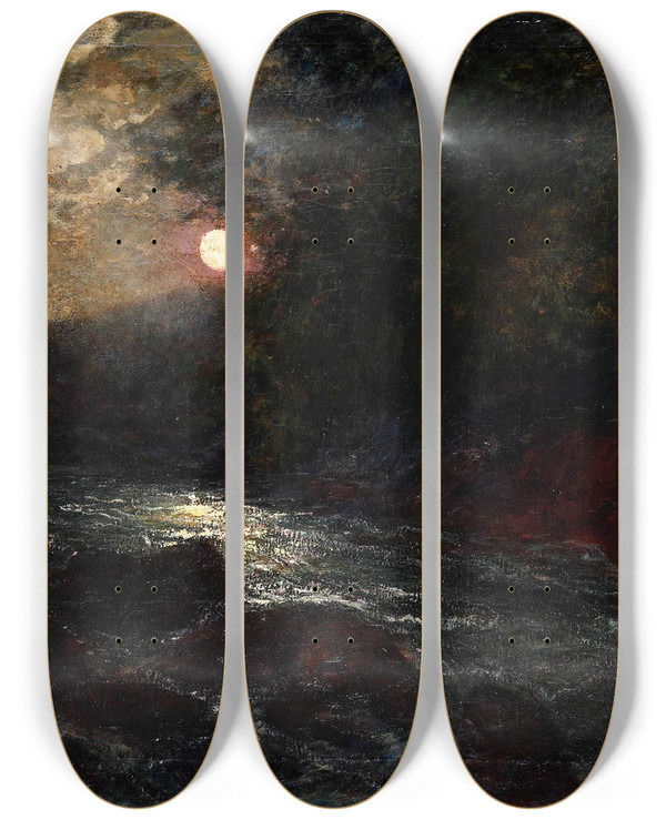 Triptych art skateboard deck of Andrea Figari Marina Notturna by Andrea Figari (1858-1945)